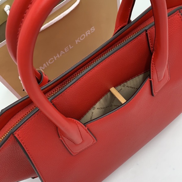 Michael Kors Large Top Zip Satchel Leather & Double Zip Wristlet Leather Flame - Picture 10 of 16